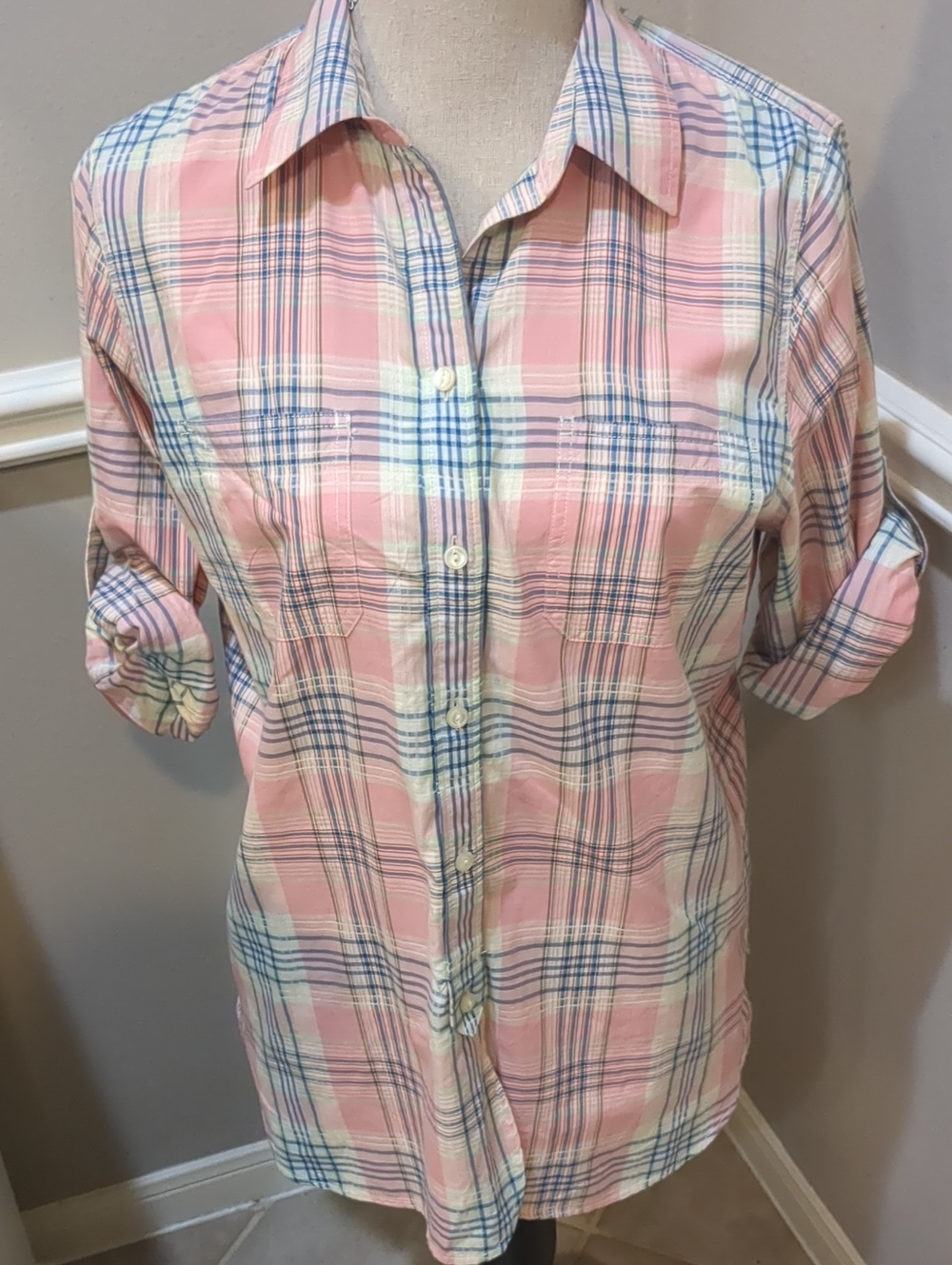 Ralph Lauren Pink Plaid Button-Down Shirt with Blue Accents